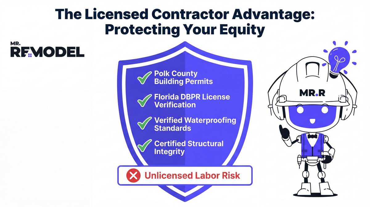 A regulatory checklist for Florida homeowners detailing the legal requirements and safety standards met by licensed bathroom remodel contractors in Polk County.